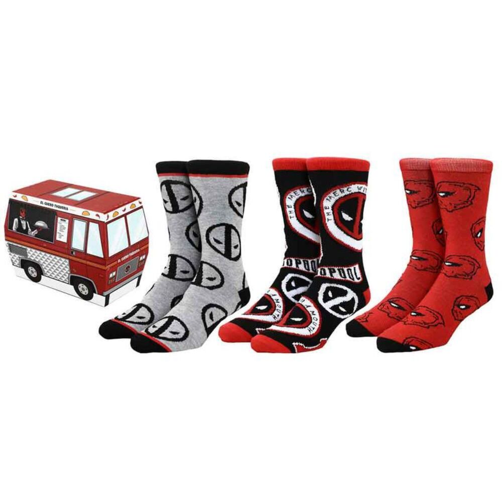 Marvel Deadpool El Guero Taqueria 3 Pair Box Set Socks